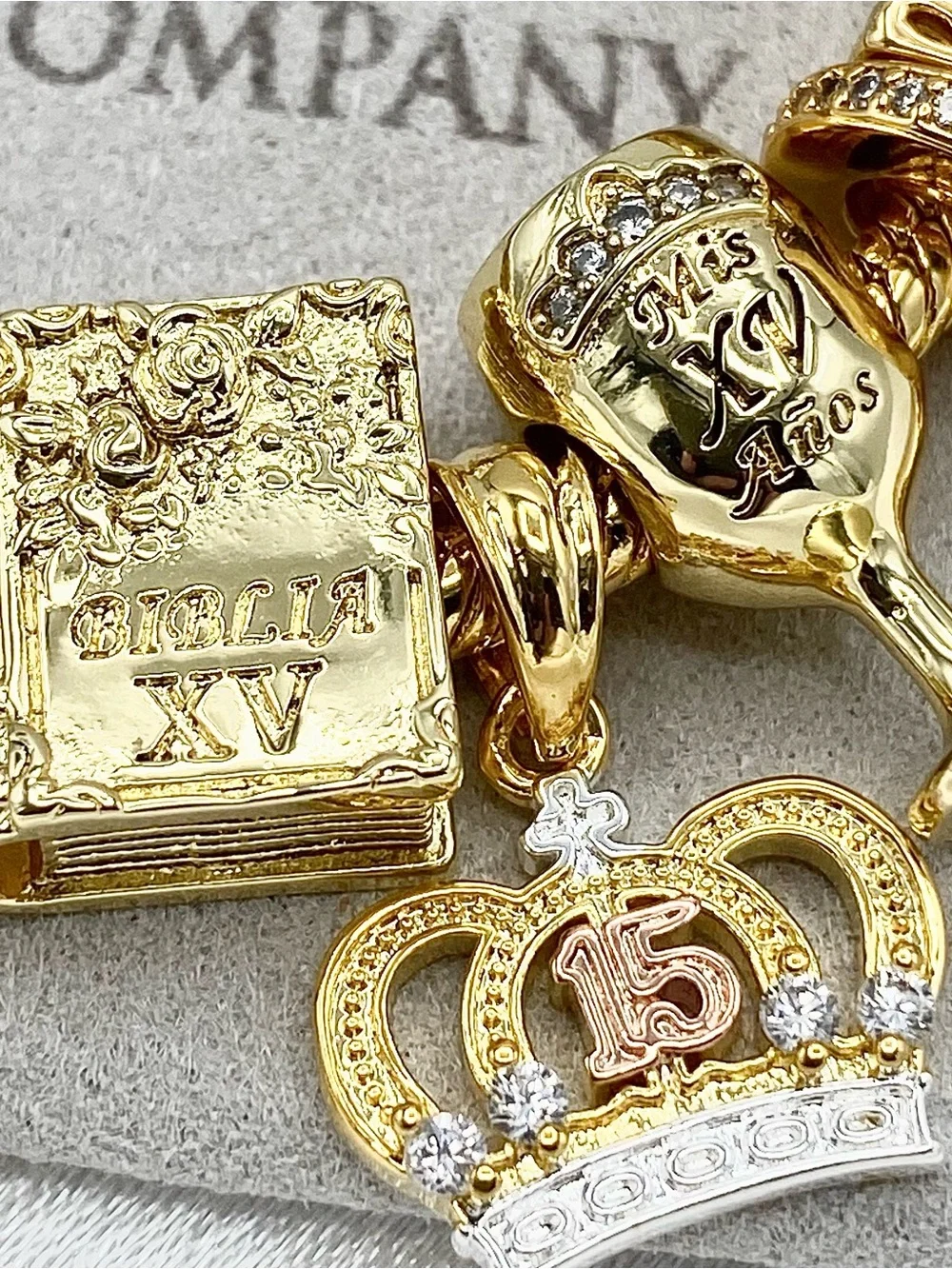 Linx Gold Snake Chain Charm Bracelet with Religious Quinceanera Themed Charms